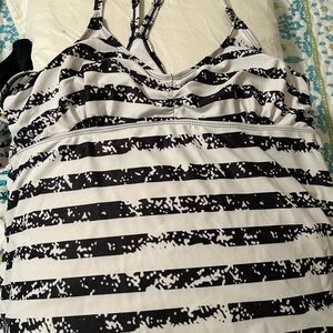 Black and White Striped Tankini Top